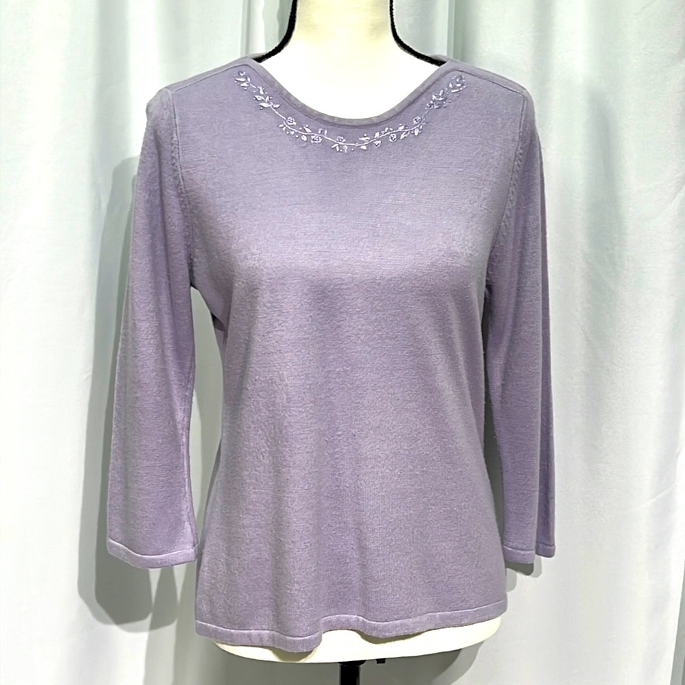 Vintage Liz Claiborne 3/4 Sleeve Lavender Sweater - size Large